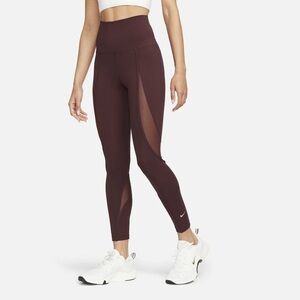 Nike Women's High-Rise Mesh-Panel Leggings in Deep Wine burgundy